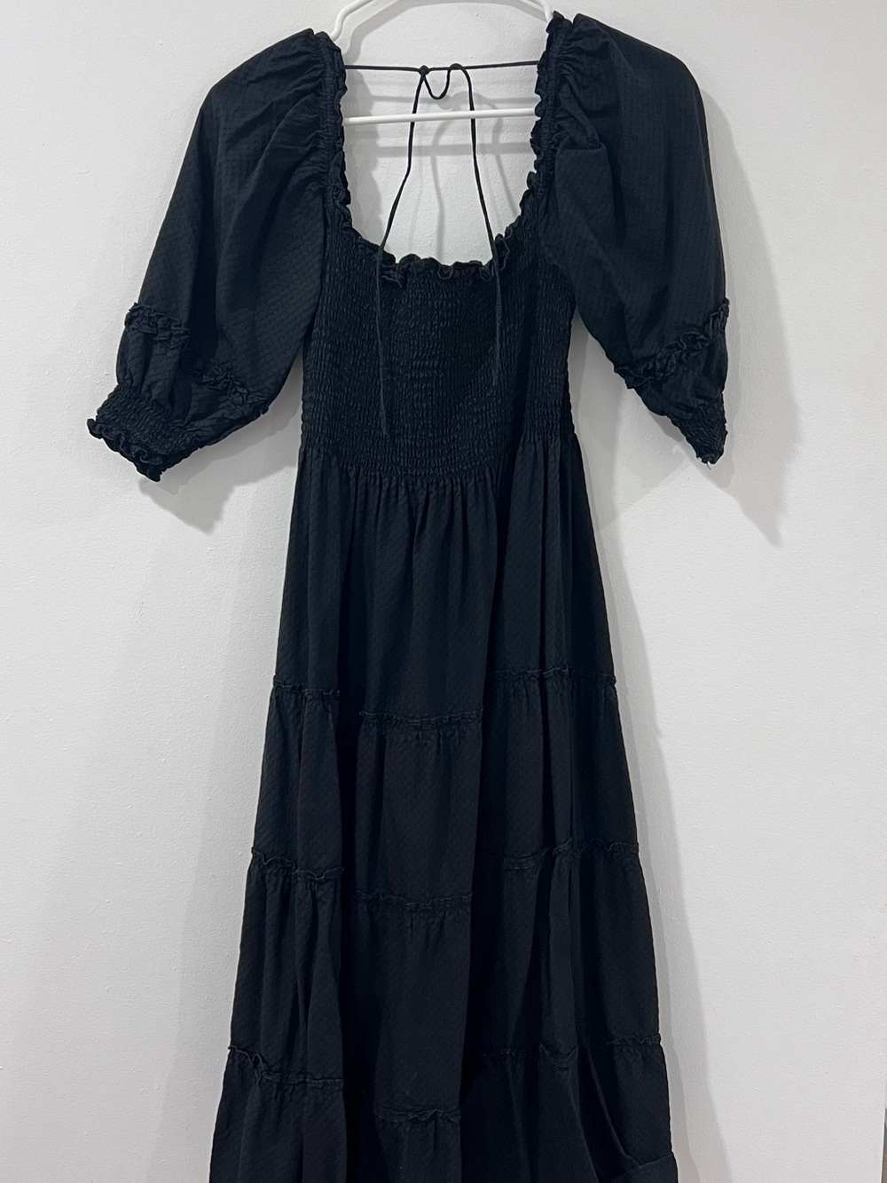Hill House Black Smocked Puff Sleeve Midi Nap Dress S - Picture 5 of 5